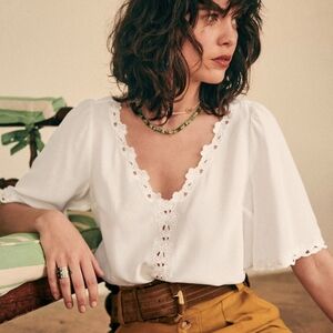 Sezane Ilonie Silk Blouse in Ecru size 38